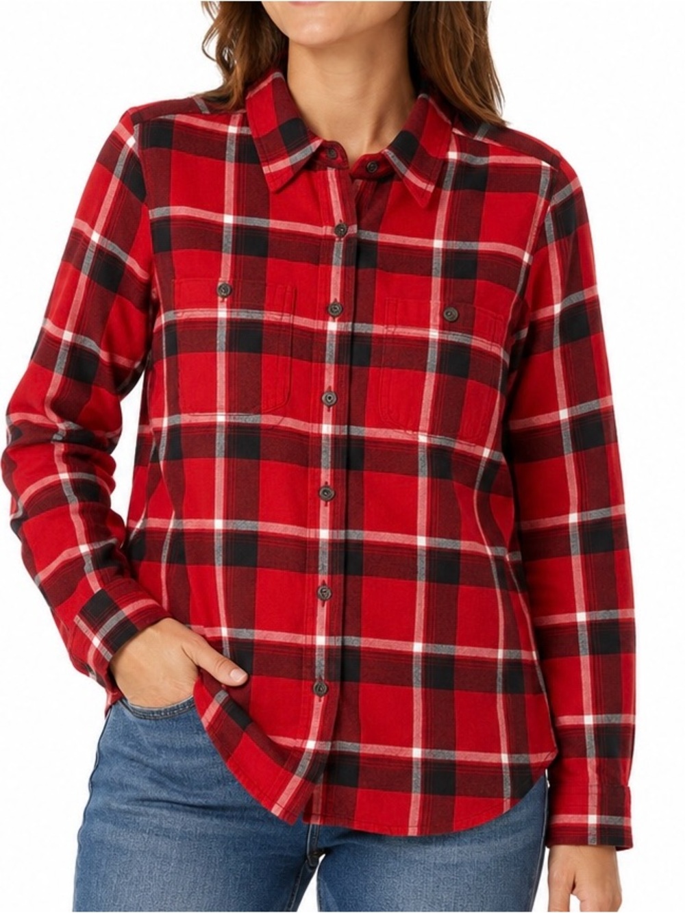 Duluth Women’s Free Swingin’ Flannel Red Plaid Cotton Button Up Shirt Small Fall